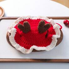 1pc Adjustable Holiday Pet Hat | Christmas Deer Horn Decoration Hat, Holiday Color, Wavy Ruffle Trim, Loose Fit, Thick Warm Hat For Maltese Small Dogs And Cats - Multicolor - View 3