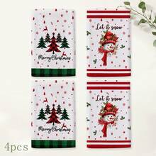 2pcs Snowman And Christmas Tree Pattern Christmas Kitchen Towels, American Country Style Rectangular Hand Towels, Tea Towels, Dish Cloths, Suitable For Kitchen Cleaning, Christmas Party, Winter Home Decor - Multicolor - View 8