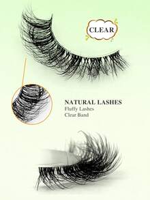 ENCHUW 7 Pairs Eyelashes With Clear Band Strip Lashes Fluffy Natural Look Wispy Light Short False Eyelashes 3D Fake Lashes - Black - View 2