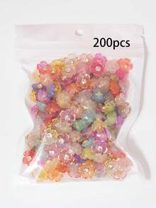 100/200/50 cái/túi, hoa nhỏ 5 cánh 11mm màu gradient trong suốt viền lá vàng, bộ móng vuốt đế vàng đính đá acrylic trong suốt, hoa mini đính đá không lỗ, dùng trang trí quần áo - Hoa gradient 11mm - Xem 11
