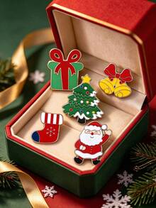 Bộ 5 ghim cài ve áo tráng men Noel dễ thương, hình hoạt hình ông già Noel, cây thông, quà tặng, chuông và tất, phụ kiện trang sức quà tặng lễ Giáng Sinh - Nhiều màu - Xem 2