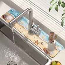 1pc Faucet Drip Tray, Absorbent Mat, Protects Countertop, Easy To Clean, Suitable For Kitchen Sink, Bathroom Vanity, Bathroom Faucet, Vegetable Sink Countertop, Bathroom Washbasin, Home Decor|Kitchen Decor|Bathroom Decor, Perfect Housewarming Gift, Christmas Gift - Multicolor - View 1