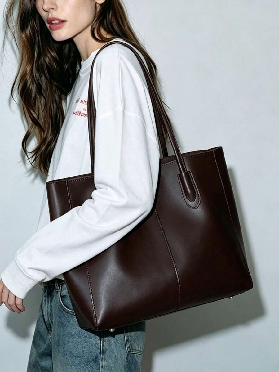 New Vintage Fashion Mother-Daughter Shoulder Bag Tote - Coffee - View 1