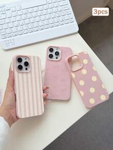 3件裝波點愛心條紋元素 TPU 防震全包覆精準保護手機殼，適用於 Apple 11/12/13/14/15/16/17 Pro Max - 彩色 - 查看 3