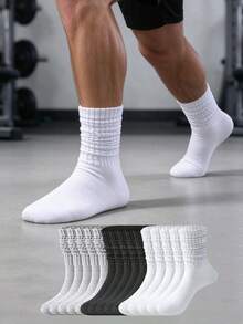 1/5/10/15 Pairs Black/White/Grey Wrinkled All-Season Mid-Calf Socks, Suitable For Autumn/Winter, Versatile For Men's Multiple Occasions - Multicolor - View 2