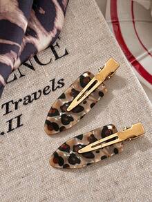 1/3/6pcs Elegant Coffee Leopard Print/Minimalist Versatile Seamless Alligator Hair Clips, Autumn/Winter Retro Style Women's Hair Clips - Multicolor - View 4