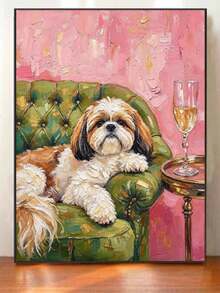 Paint By Numbers Kit Shih Tzu Puppy On Green Velvet Sofa, DIY Hand-Painted Acrylic Painting, Home Wall Decor - A - View 3