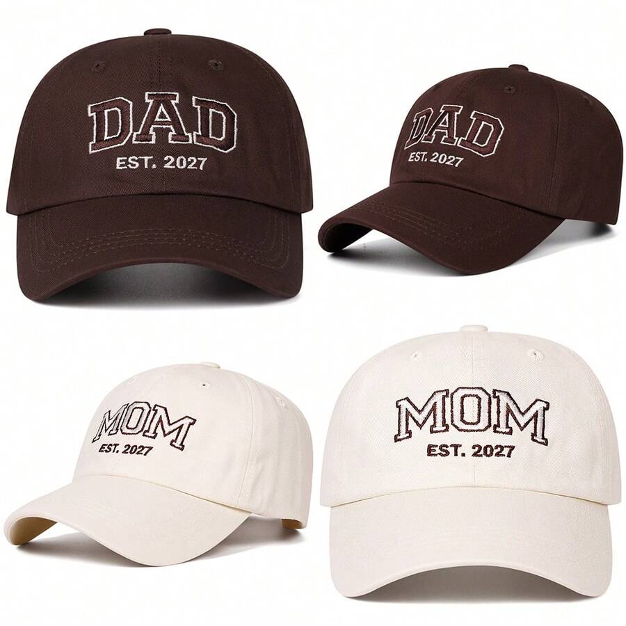 1pc EST.2027 DAD MOM Embroidered Baseball Cap, Unisex Outdoor Sports Casual Sun Protection Duck Tongue Dad Hat - Multicolor - View 1