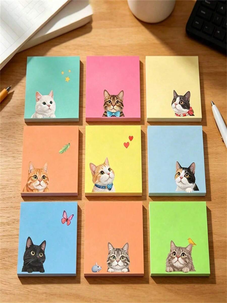 450pcs Macar Dog/Cat Sticky Notes Set, Random Mixed Color Patterns, Ins Style Memo Stickers, Suitable For Planner Office Decoration For Office Desk Supplies School Stationery Student Gifts Removable Sticky Scratch Pads For Journaling Planning Daily - one-size - View 1
