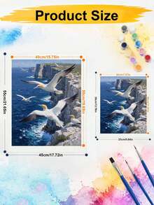 Paint By Numbers Kit Gannets Flying Over Ocean Cliffs, DIY Hand-Painted Acrylic Painting, Home Wall Decor - A - View 5