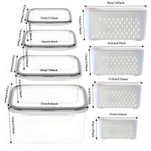 8-Piece Plastic Food Storage Containers With Lids, Refrigerator Multi-Functional Sealed Fresh-Keeping Boxes, With Drain Basket Set For Fruits, Vegetables, And Kitchen Food Organization (3 Drain Baskets + 3 Fresh-Keeping Boxes) - White - View 12