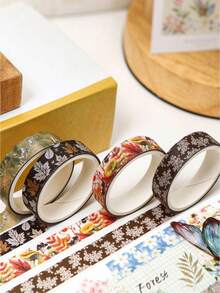 5 Rolls Vintage Washi Tape, Assorted Pattern Paper Tape, Suitable For Scrapbooking, Journaling, Art Creation, Handmade Crafts And Gift Wrapping Stickers, Back To School Essential - Winter Wilderness - View 7