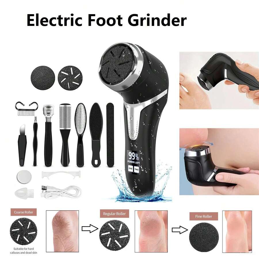 10 In 1 Electric Foot Grinder Callus Remover Professional Pedicure Machine Rechargeable Foot File Heel Dead Skin Scrubber With 3 Heads 1500mAh