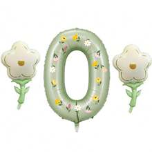40" Sage Green 0-9 Number Aluminum Foil Balloon, Floral Sticker & White Flower Balloon, Birthday Anniversary Party Decoration - View 10