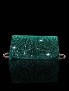 REMANLAND Sparkling Rhinestone Pleated Evening Bag, Women's Party Shoulder Bag, Bridal Wedding Bag, Paired With Sparkling Rhinestone Jewelry Set, Rhinestone Pendant Necklace, Earrings, Bracelet, Suitable For Weddings, Cocktail Parties, Proms, Christmas Parties And Other Occasions - Dark Green - View 2