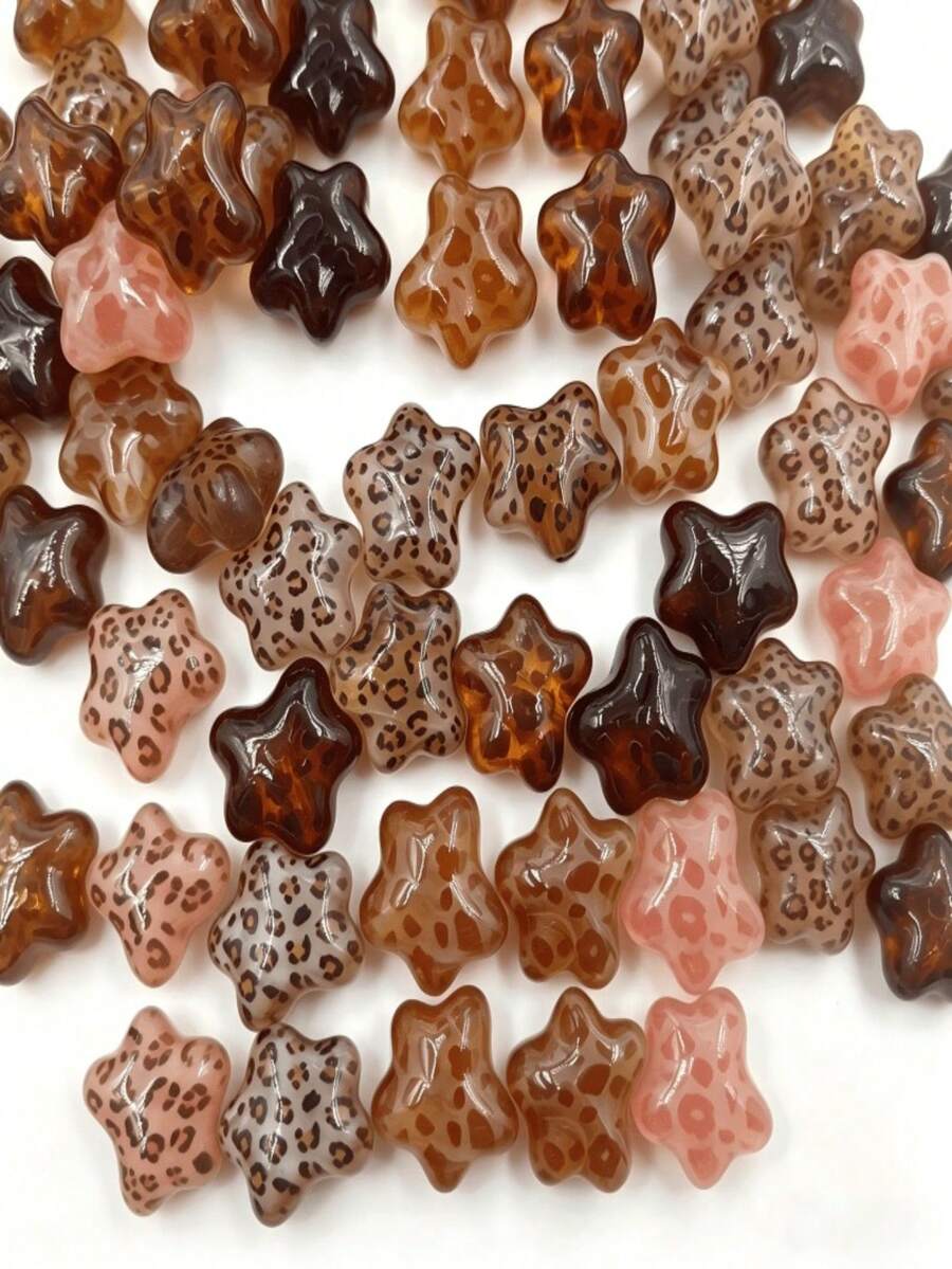 10pcs Random Acrylic Powder Coffee Leopard Print Shaped Beads, Suitable For Gifting Holiday Presents, Phone Chains, And Handmade Accessory Beads - Pink and Brown Leopard Print - View 1