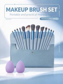 16Pcs Makeup Brush Set,For Powder Blush Foundation Eyeshadow,Cosmetic Tools Kit - Grey - View 6