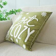 1pc Christmas Element Embroidered Pillowcase, Christmas Holiday Home Decor Throw Pillow Cover, Bedroom Cushion Cover, 3D Pillowcase, Pillow Insert Not Included - Green - View 7