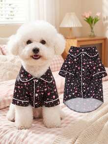 1pc Lightweight Breathable Thin Satin Non-Elastic Cartoon Heart Star Print Pet Pajamas Black Button-Up Pet Loungewear, Suitable For Small Dogs Indoor Wear (Size Runs Small, Recommend Ordering 1-2 Sizes Up) - Black - View 8