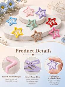 20/30/40pcs Hollow Star Hair Clips, Random Color Snap Clips, Cute Millennium-Style Hair Accessories, Fashionable Decorative Hair Clips For Daily Wear. - Multicolor - View 5