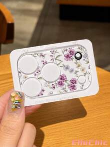 1pc Vintage Purple Wildflower Painted Lens Protector Film, Compatible With Phone 17 Pro/17 Pro Max/18 Pro/18 Pro Max, Full Coverage Rear Lens Protection, Anti-Scratch, Easy Installation, Phone Decoration - Clear - View 2