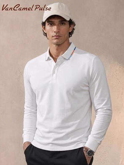Vancamel Pulse Men's Polo Shirt, Versatile Loose Lightweight Long Sleeve Polo Shirt, Casual Sports Long Sleeve Shirt