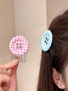 4/2pcs Multi-Color Plaid Y2K Button Hair Sticks, Durable & Gentle On Hair, Basic Sweet Cute Hair Pins Hair Styling Tools - Suitable For Women And Girls, Daily School Party Vacation - Multicolor - View 2