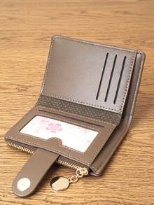 Women's Short PU Woven Texture Patchwork Bifold Wallet With Exquisite Clasp And Magnetic Closure, Multi-Function Card Holder And ID Organizer, Compact Handheld Small Purse With Zipper Coin Pouch - Maroon - View 8