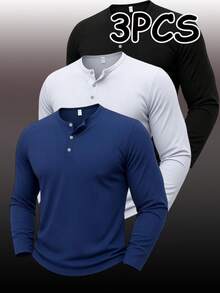 Men's Fashion All-Season Soft Comfortable Lightweight Solid Color Long Sleeve T-Shirt - Multicolor - View 5