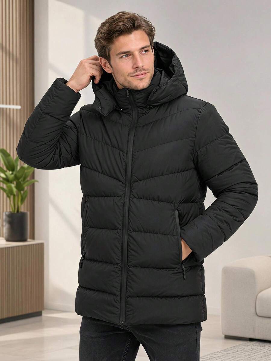 Minimal, Warm, And Effortlessly Versatile, This Hooded Puffer Jacket Is A Must-Have For Cold-Weather Styling. - Black - View 1
