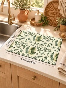 1pc Plant Pattern Floral Kitchen Draining Mat, Hand-Painted Style Print, Nordic Minimalist Pastoral Style Rectangular Dish Drying Mat, Bowl & Plate Draining Mat, Coffee Machine Mat, Kitchen Countertop Mat, Suitable For Sink Side, Coffee Corner And Spring/Summer Home Decor - Multicolor - View 13