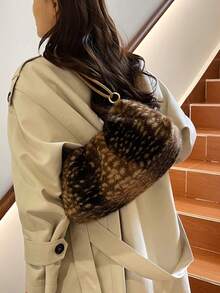 2026 Autumn New Fashion Plush Highly Attractive Personalized Premium Texture Handbag Relaxed Style Shoulder Bag - Coffee - View 4