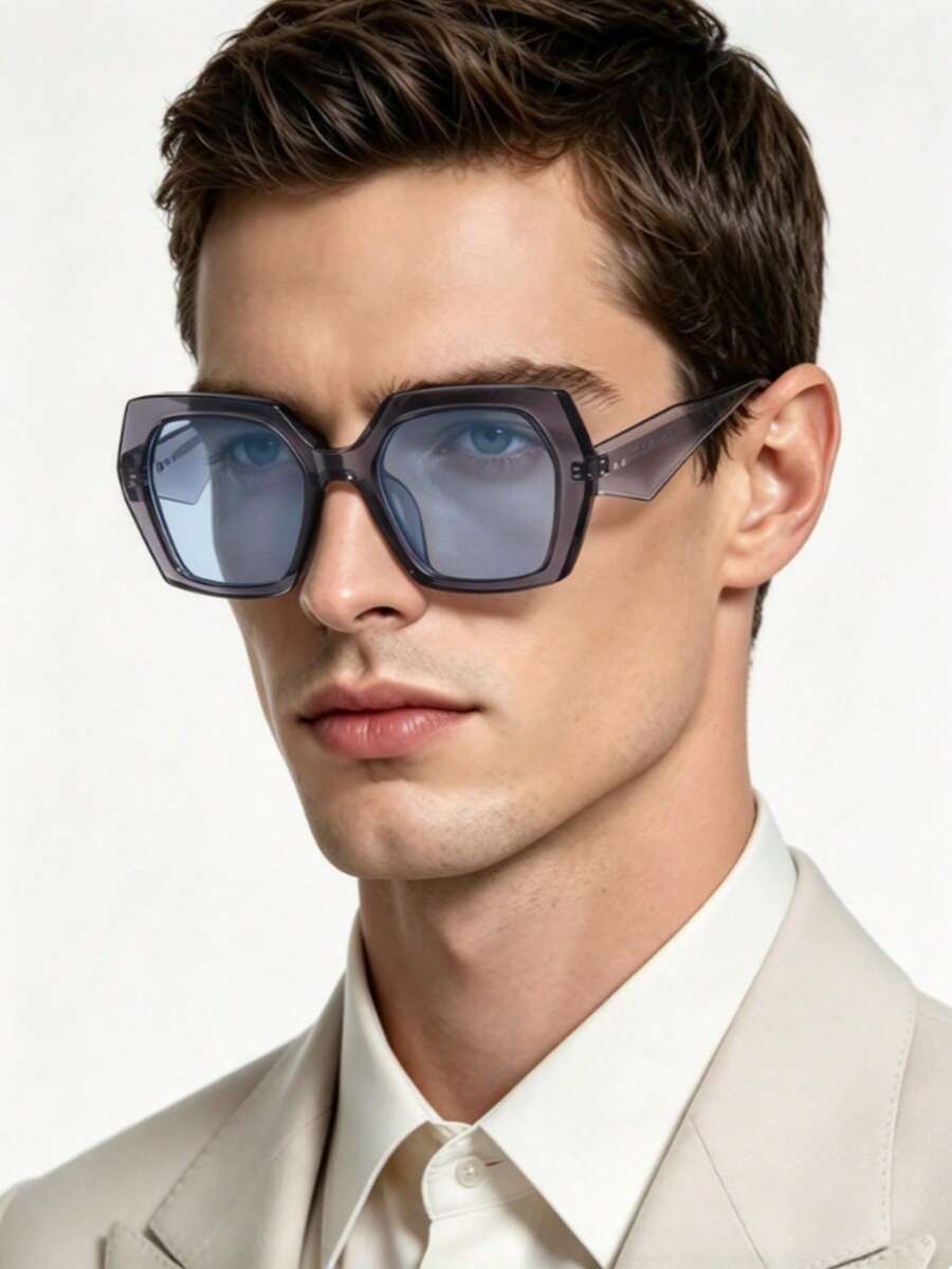 AOOBCC 1 Pair Oversized Futuristic Y2K Fashion High-Tech Personalized Glasses, Essential For Y2K Music Festivals, Summer Beach Vacations, Outdoor Activities And Travel - Blue - View 1