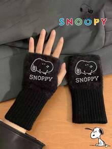 1/2/4 Pairs Women's SNOOPY Cartoon White Rhinestone Embellished Gloves, Minimalist 3D Decor, Warm & Comfortable - Multicolor - View 7