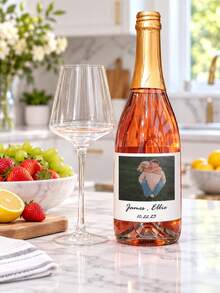 Custom Photo And Text Stickers Custom Wine Bottle Labels, Personalized Birthday Whiskey Label With Photo Name Date, Customized Couple Photo Engagement Wedding Anniversary Bridal Party Gift Decor, Customized For Family Friends - Multicolor - View 4