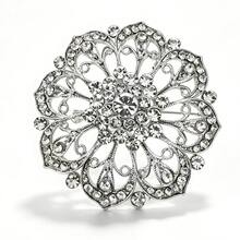 Elegant Zinc Alloy Rhinestone Crystal Diamante Floral Brooch - Multicolor - View 8