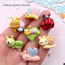 10/20/30pcs Cartoon Cute Colorful Resin Insects, Butterflies, Beetles, Snails And Bees Flat Back Decorative Beads, Suitable For Scrapbooking, DIY Hair Clips And Decorative Accessories, No Hole, Flat Bottom Decoration, Random Mixed - Cartoon Insects - View 9