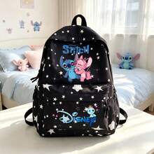 Disney Stitch & Angel Print School Backpack, All-Over Star Pattern Casual Backpack, Lightweight Multi-Pocket Travel Bag, 4 Colors Available, Lightweight & Durable Fabric, Adjustable Shoulder Straps, Suitable For Daily Commute, Shopping, Short Trips, Ideal Gift For Cartoon Lovers - A - View 9