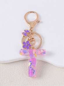 1pc Fashion Alphabet Initial Letter Keychain With Tassel & Butterfly Pendant, Key Ring For Purse Handbags Women Girl, Christmas Gift Decoration - Purple - View 22