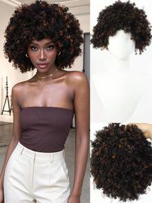 Synthetic Short Curly With Bangs For 9 Inch Afro Kinky Curly Wig Synthetic Hair Wigs For Daily Party Use - Multicolor - View 10
