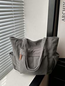 Large Capacity Tote Bag For Women, New Fashion Versatile Commuter Shoulder Bag - Grey - View 9