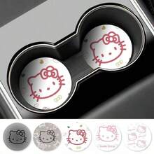 SANRIO 2pcs Random Color Cartoon Car Cup Holder Coasters, Universal Fit, Waterproof Non-Slip Dirt-Resistant Easy To Clean Round Cup Mat, Creative Car Interior Decoration Accessory, Car Interior Protection - A - View 2