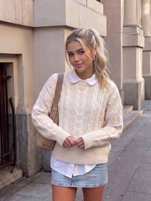 Women's Ribbed Cable Knit Pullover Sweater, Autumn/Winter Long Sleeve Regular Fit Knit Top, Versatile Commuter Style - White - View 4