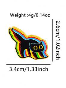 1pc Colorful Cartoon Style Metal Rainbow Striped Yellow Eye Arched Back Black Cat Brooch, Women's Daily Backpack & Coat Decoration Gift - Multicolor - View 6