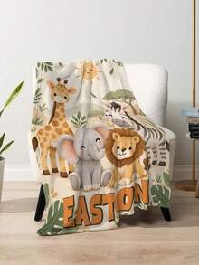 1pc Customized Name Blanket, Personalized Bed Blanket, Animal Personalized Blanket, Tropical Jungle, Can Print Name, Personalized Blanket, Cute Blanket, Comfortable Blanket, Home Gift, Birthday Gift, Christmas Gift, Personalized Gift, Gift For Son/Daughter, Gift For Friend - Style 1 - View 3