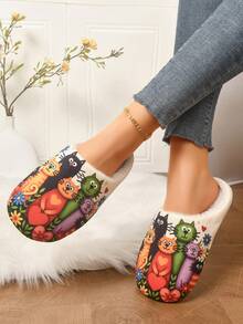 Sandal Wanita Motif Kucing Lucu, Sandal Musim Dingin Lembut dan Ringan, Sandal Natal - MultiWarna - View 1