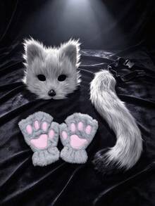 Funny Mask 11 Colors Christmas Gift Cosplay Set Cute Fox Mask Plush Gloves Sexy Style Fox Wolf Tail Mask 3 Pieces Set Christmas - Set - View 3
