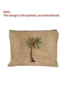 Coconut Tree Print Makeup Bag, Coin Purse, Palm Tree Toiletry Storage Bag, Birthday Gift, Saudi National Day Gift - Multicolor - View 12
