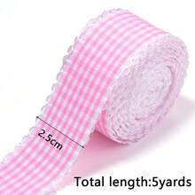 5 Yards/Gói Ruy băng gợn sóng kẻ caro hồng trắng mép móc polyester, ruy băng kẻ caro gân vải, mép khóa chống sờn, phù hợp làm nơ tóc DIY, gói quà, trang trí búp bê thủ công, phụ kiện thủ công, bề mặt mịn dễ cắt - Dây dệt họa tiết kẻ ô màu hồng - Xem 8