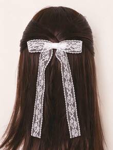 2pcs White Lace Bow Hair Clips, Delicate Floral Lace Design With Long Flowing Ribbons, Elegant Vintage Style.Perfect For Daily Styling, Dating - Multicolor - View 2